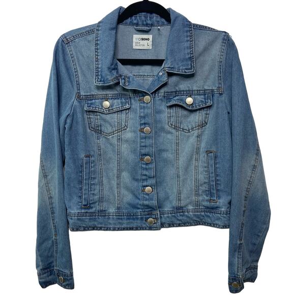 Cisono Denim Collection Jacket Button Front Long Sleeve Blue Womens Size Large - Picture 1 of 9